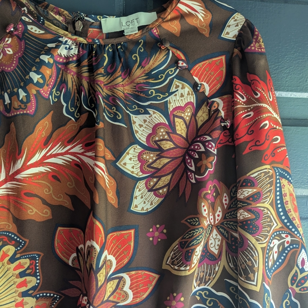 🍄Folk Paisley Mini Dress Shoulder Button Flounce Hem Size 14
